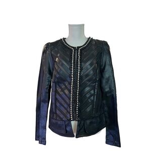 #A298  For Her NYC  BLACK Y2K  Glam Rock vegan Leather Jacket Rhinestones NWT XL